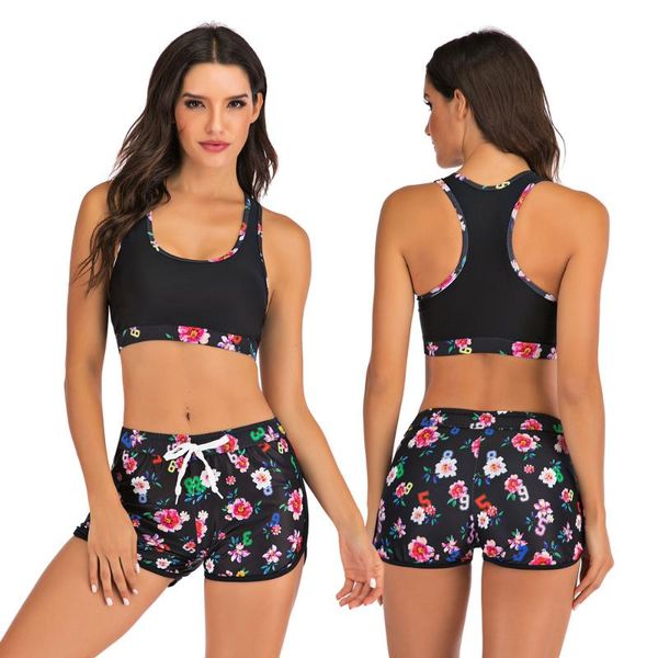 

women's floral printed bathing suits bikini set two piece swimsuits raceback padded with high waisted boyshorts suit one-piece