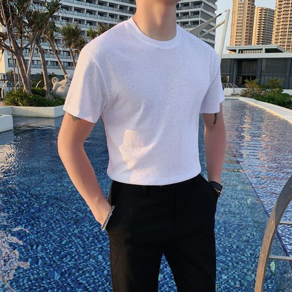 

men's t-shirts summer breathable solid white t shirt men clothing 2021 simple slim fit o-neck casual short sleeve tee shirts homme stre, White;black