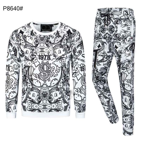 

designer tracksuits mens skull cardigan jacket+pants 2 piece sets casual hoodie punk sweatshirts print l002, Gray