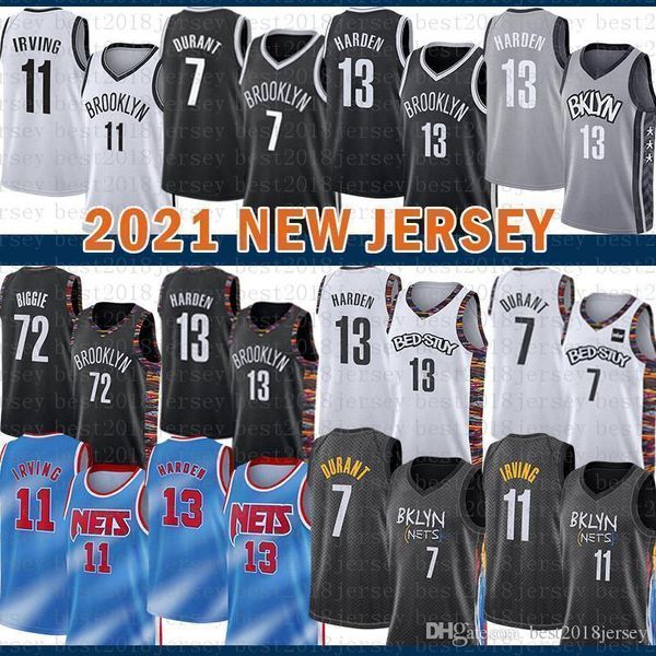 

2021 new basketball jersey brooklyn net mens kevin james 13 harden 7 durant kyrie 72 biggie 11 irving wine red, Black;red