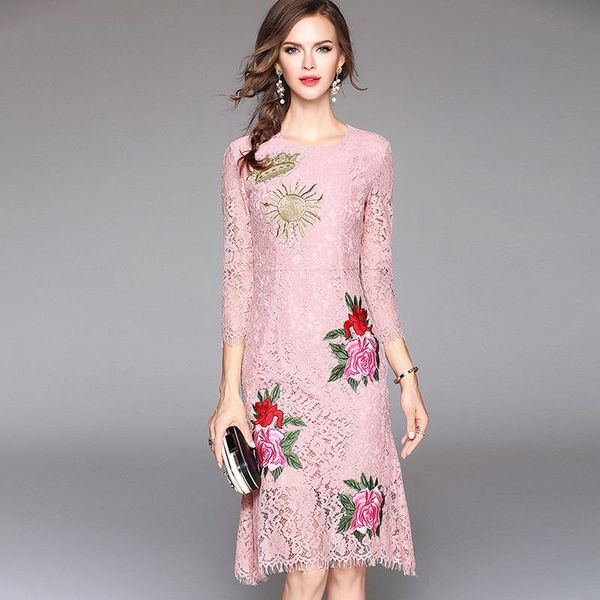 

casual dresses women's vintage embroidery party runway floral bohemian flower embroidered boho mesh for women vestido, Black;gray