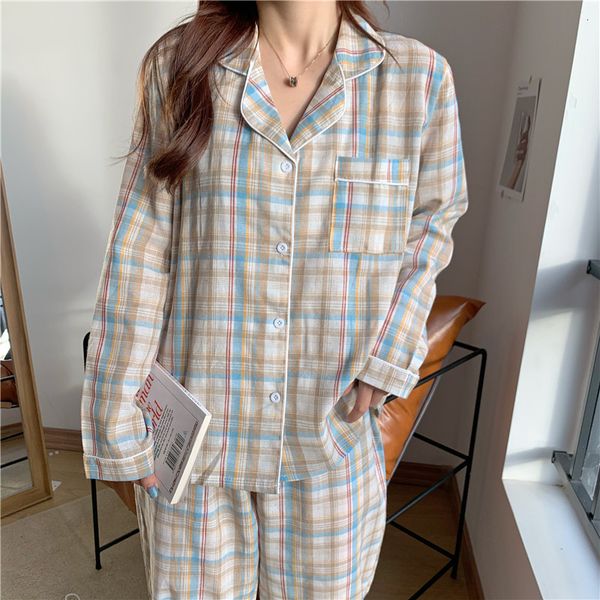 

sleepwear sweet sleepwear warm cute plaid gentle two-piece outwear suits sets chic women soft loose pajamas home clothes, Black;red