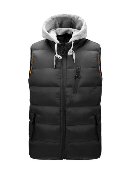 

men's vests hooded cotton padded vest thick warm zipper waistcoat youth casual fashion sleeveless jacket coat for spring/fall/winter, Black;white