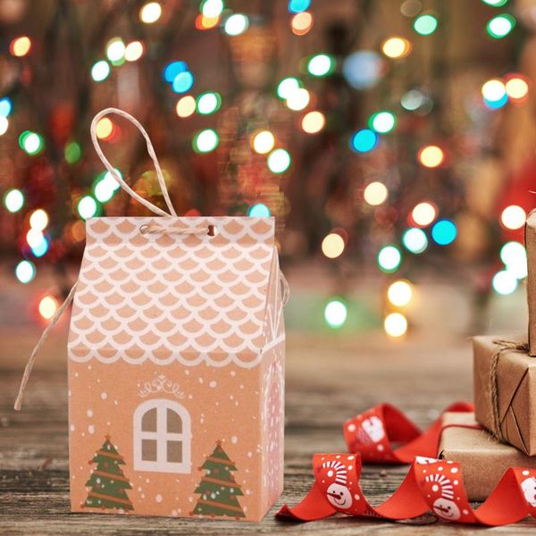

gift wrap 10pcs christmas house candy cookies packaging box kids birthday wedding kraft cartons present packing party decoration