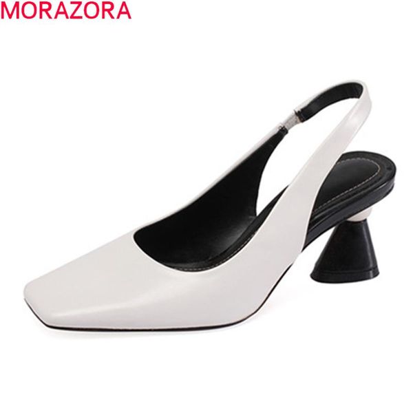 

dress shoes morazora 2021 arrival fashion women pumps genuine leather shallow high heels summer square toe party, Black