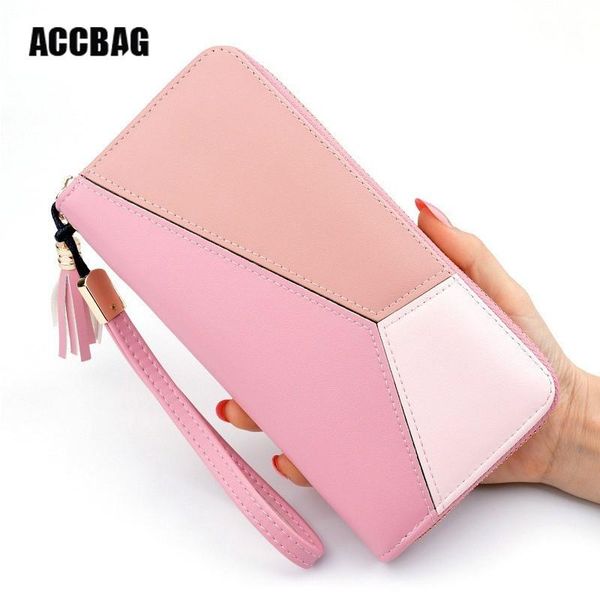 

wallets brand leather women clutch wallet long zipper large capacity card holder ladies purse money bag designer female, Red;black