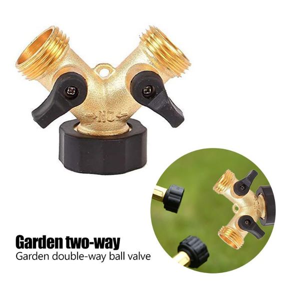 

brass 2 way y valve garden hose connector splitter water tap faucet adapter 3/4 home irrigation us/eu watering equipments