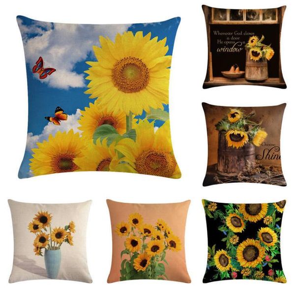 

cushion/decorative pillow yellow sunflower flower series flax cushion cover throw pillowcase cojines case cartoon home decor nordic