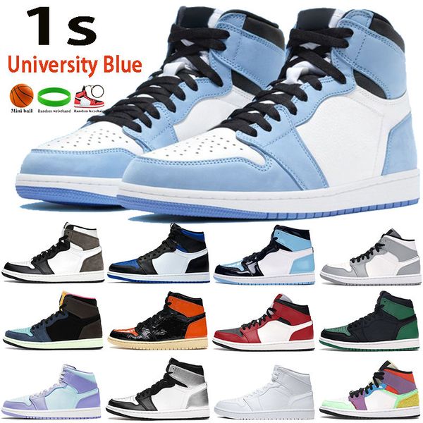 

1 1s university blue men basketball shoes dark mocha silver chicago toe light smoke grey unc patent black white mens trainers women sneakers