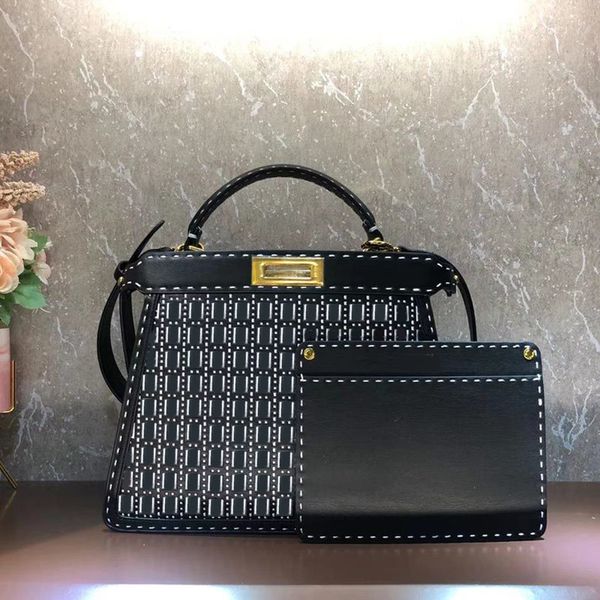 

women handbag purse crossbody bag fashion f letter embroidery totes genuine leather twist lock detchable strap shoulder bags inside wallets