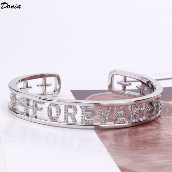 

donia jewelry letter copper micro inlaid zircon bracelet european and american popular adjustable party gift bracelet, Black