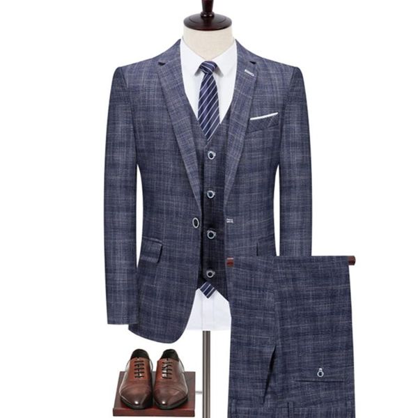 

men's suits & blazers jacket pants vest 2021 male singer men suit spring autumn casual slim fit business groom party wedding plaid dres, White;black