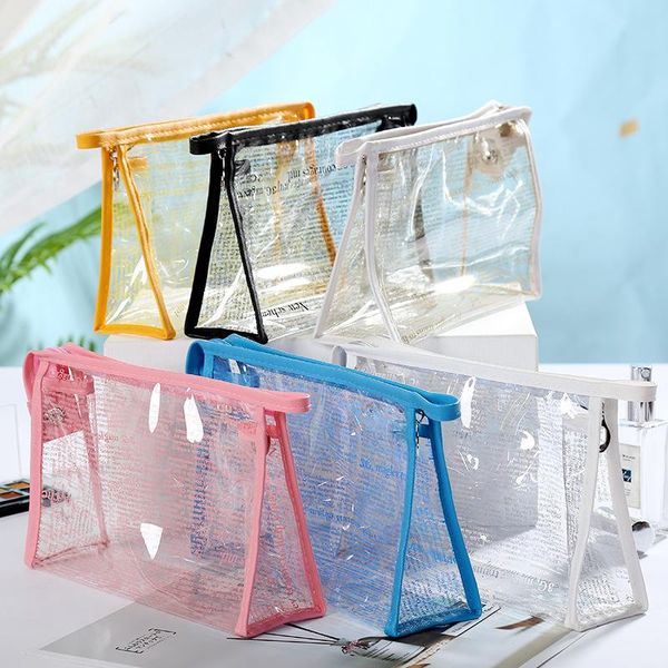 

fashion women creative spaper pattern cosmetic bag pvc transparent travel wash storage case bags & cases