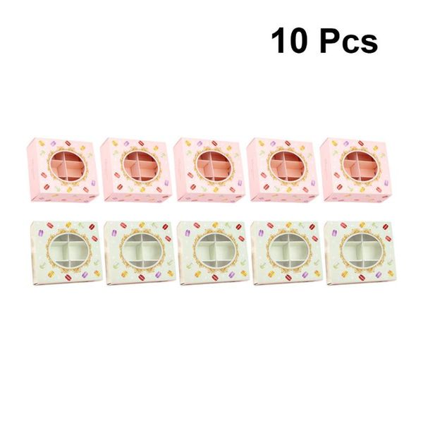 

10pcs macaron storage case baking box 6-grids small cookie cake dessert party gift containers with clear window ligh wrap