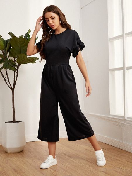 

ruffle cuff solid jumpsuit y3s0#, White