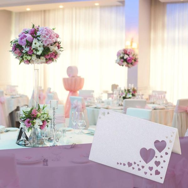 

greeting cards 50pcs heart hollow name place wedding guest (white)
