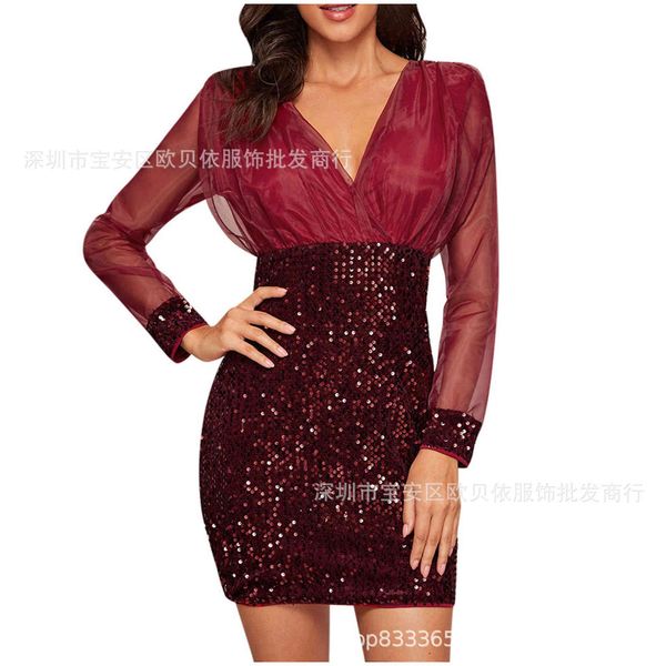 

factoryqjv0 dress 2020 v-neck sequin sexy, White;black