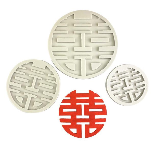 

baking moulds double happiness word chocolate cake decoration silicone mold diy handmade tools chinese style wedding