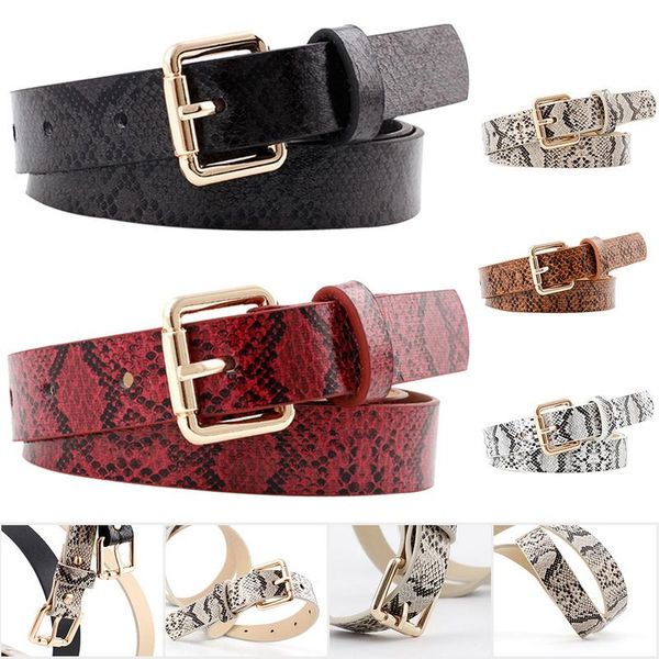

belts women snake pattern belt 105x2.3cm female pu leather waist designer for women's dress cinto feminino, Black;brown