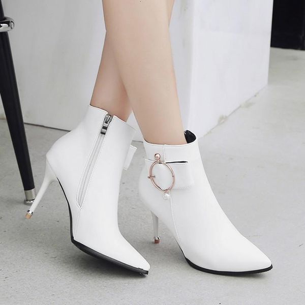 

pxelena stiletto high heels ankle ladies office party shoes women short boots pointed toe winter 34-43, Black