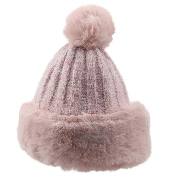 

women fluffy hat knitted beanies winter ski hats weaving mongolia cap for outdoor warming sec88, Black;white