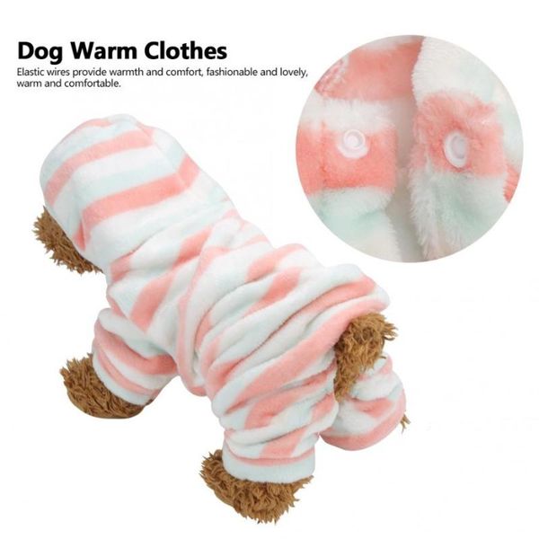 

pet dog rompers coral fleece light red green stripe autumn winter four feet hoodies clothes warm pajamas clothing apparel