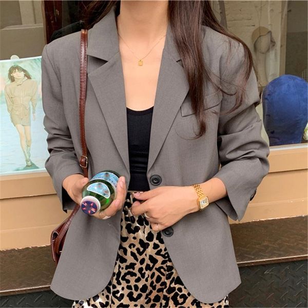 

women's suits & blazers women jackets single breasted korean cropped office lady blazer button casual loose female black short outerwea, White;black