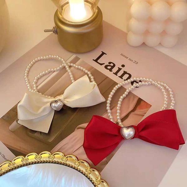 

hair bandsspring love pearl butterfly knot rope girl's circle korean hair accessories women's year headband, Pink