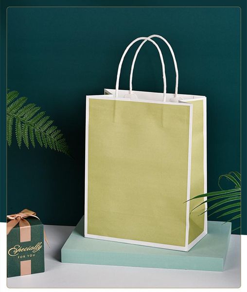 

gift wrap 12pcs edge line logo shopping party bag clothing coffee/desserts shop supplies hand handle rope kraft paper boxy pouch