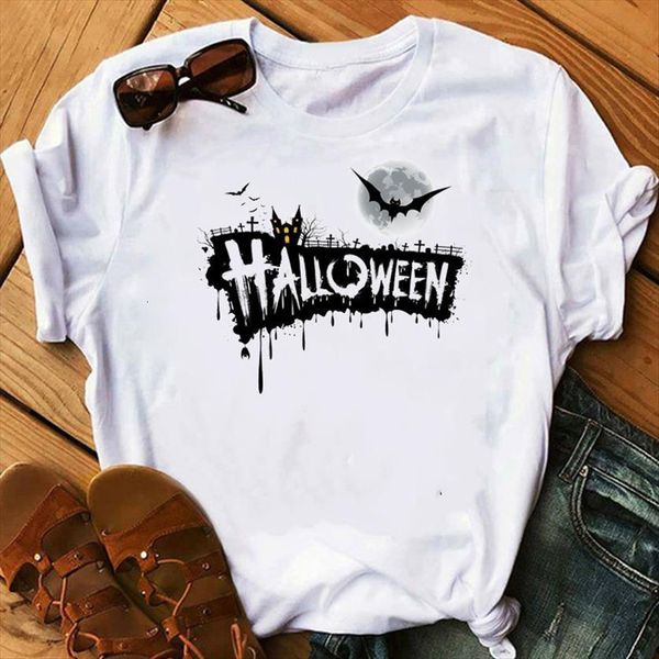 

halloween funny white basic women t shirt horror graphic tees femme streetwear