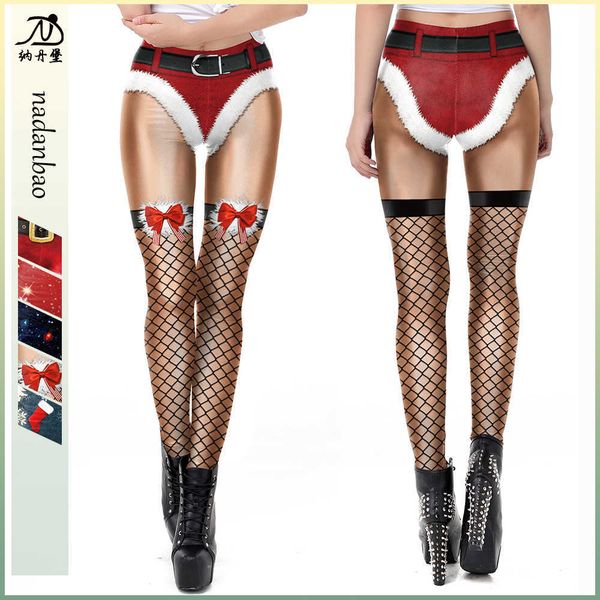 

women's leggings personalized lace christmas printed elastic leggings, Black
