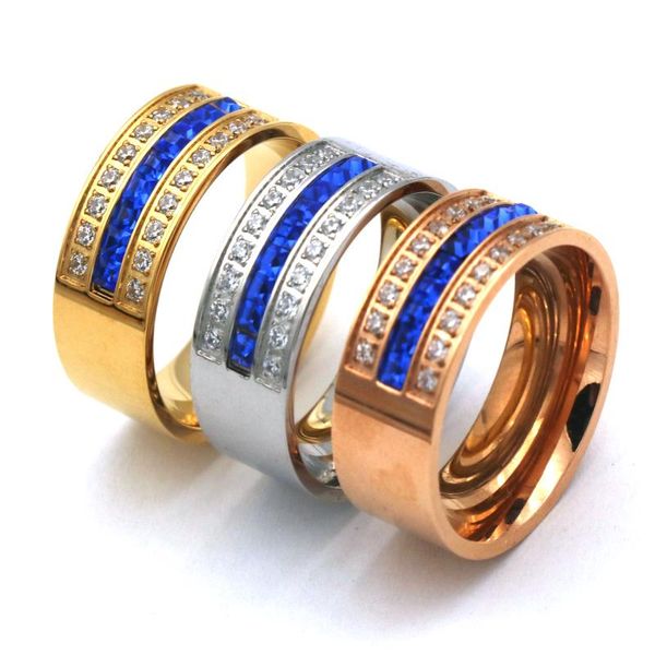 

wedding rings luxury female crystal blue geometric stone ring big gorgeous rose gold color band promise engagement for wom, Slivery;golden