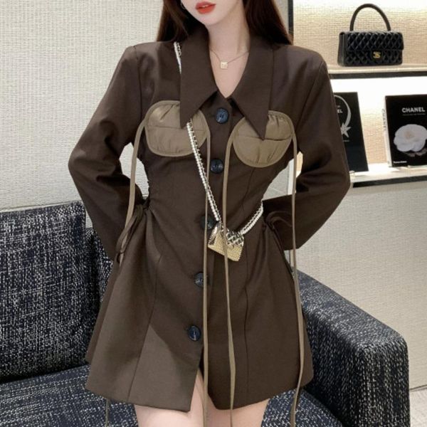 

women's suits & blazers vintage hollow out patchwork blazer female notched long sleeve high waist women suit 2021 autumn fashion bandag, White;black