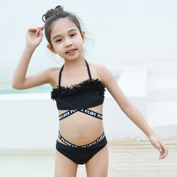 

girls' split middle and big children' lovely baby student swimsuit, Red;black