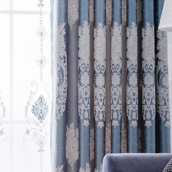 

blue jacquard curtains high-end european style living room bedroom curtain american villa study tulle custom & drapes