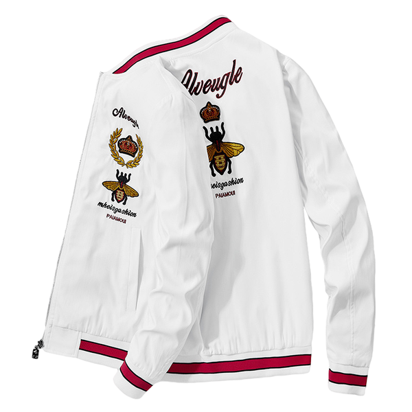 

men's jackets 2021 men embroidery bee thin pilot bomber jacket male fashion solid color hip hop streetwear coats drop, Black;brown