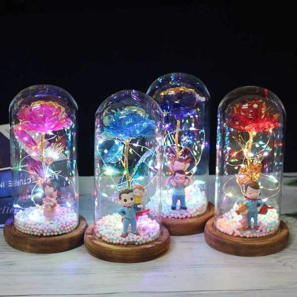 

decorative flowers & wreaths mother's day gift galaxy rose eternal 24k gold foil flower with fairy string lights in dome for christmas