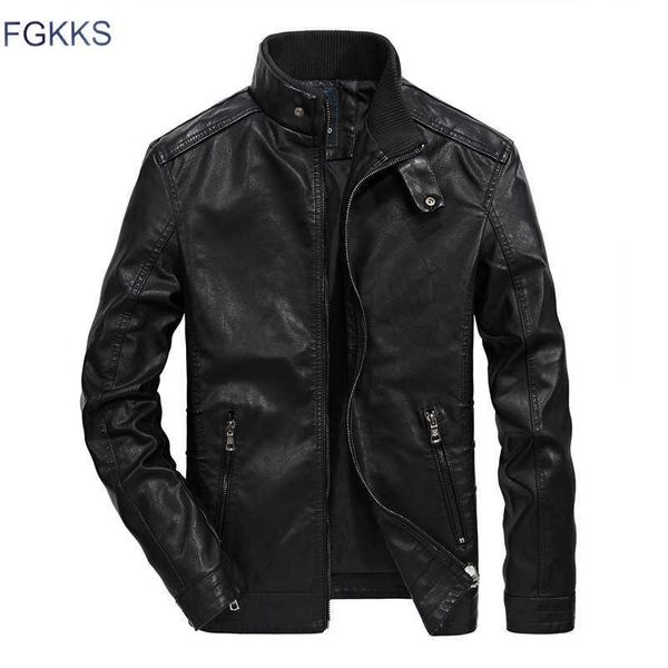 FGKKS Männer Trendy Leder Jacke Herbst Mode Marke Hohe Qualität PU Casual Biker Jacke Männliche Feste Leder Jacke Mantel 211009