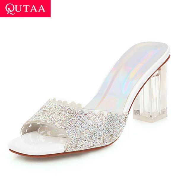 

shining crystal pu leather women shoes square high heel fashion sandals open-toed slingback pumps size 34-43, Black