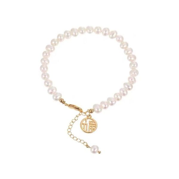 

link, chain 2021 korean fashion stainless steel ladies bracelet imitation pearl fuzi high-end light luxury simple wild, Black