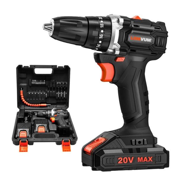 

professiona electric drills lomvum 20v brushless cordless impact drill 38 nm high torque eu plug screwdriver parts 24 pcs bits