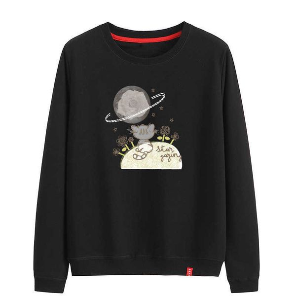 

2021 autumn new casual women's wear spring long sleeve round neck student sweet printed sweater female n81, Black