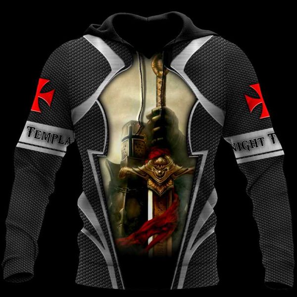 

men's hoodies & sweatshirts armor knight templar 3d print fashion hoodie casual harajuku streetwear zip sports pullover 5xl sudadera, Black
