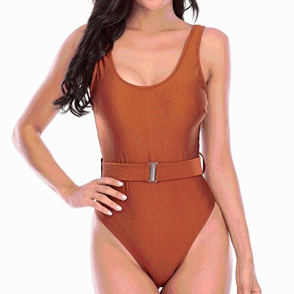 

one-piece suits 2021 one piece swimsuit women belt swimwear solid monokoni classic slimming bathing suit backless beachwear s~xl