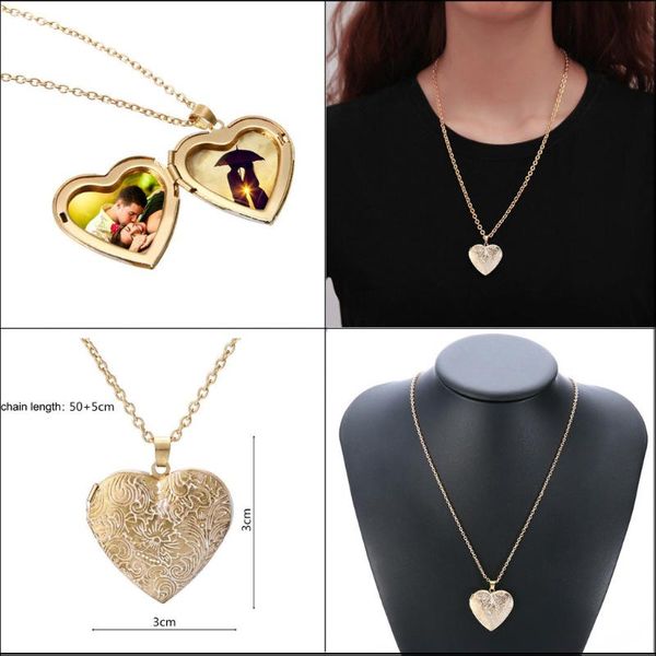 

chains romantic heart-shaped necklace locket po frame box pendants for women gifts stainless steel promise love keepsake jewelry, Silver