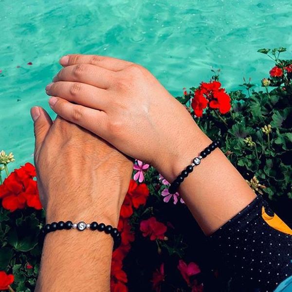 

beaded, strands letter couple bracelets natural stones beaded bracelet for men and women a-z 26 letters 6mm matte black onyx handmade