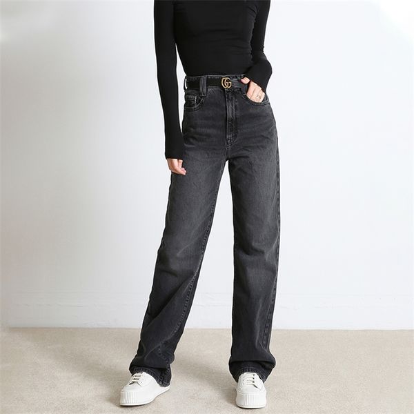 

womens casual denim pants high waisted wide jeans 2021 autumn winter tall instantly slims relaxed fit straight leg jean, Blue