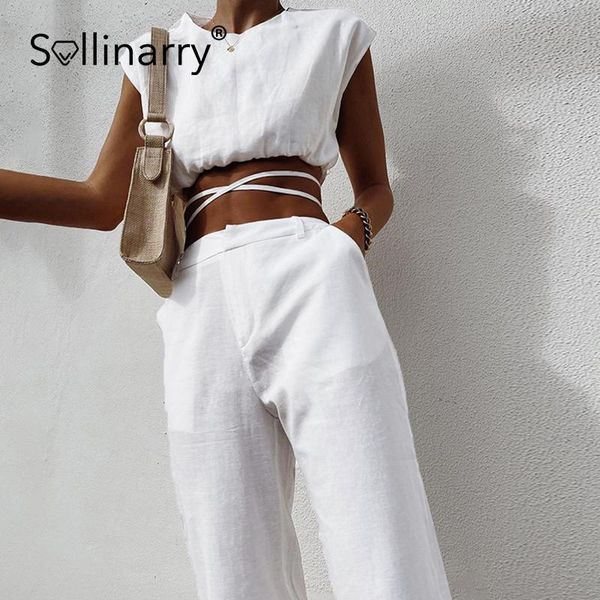 

sollinarry cool high street solid women suits casual white cotton short pant sets fashion outfits female two-piece set 2021 women's two