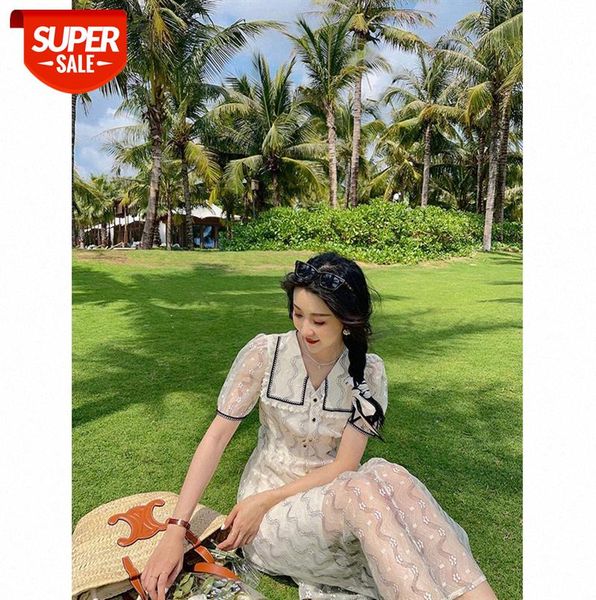 

[glassed glass] french retro jing classic pattern, gentle lace and ribbon, short-sleeved dress, long skirt #fx7x, Black;gray
