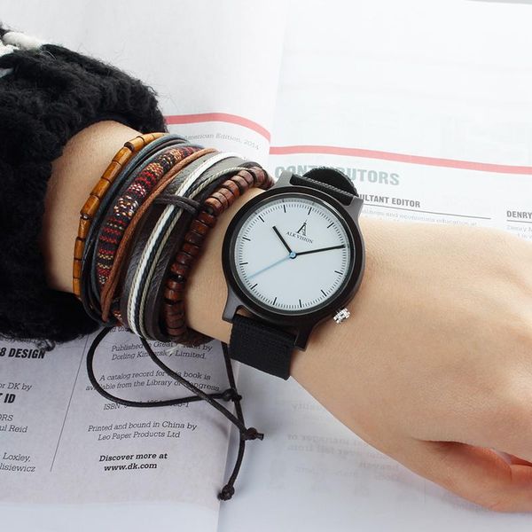 

wristwatches alk vision mens wooden watch male wood canvas nylon strap simple sports quartz wristwatch women ladies wrist 2021, Slivery;brown